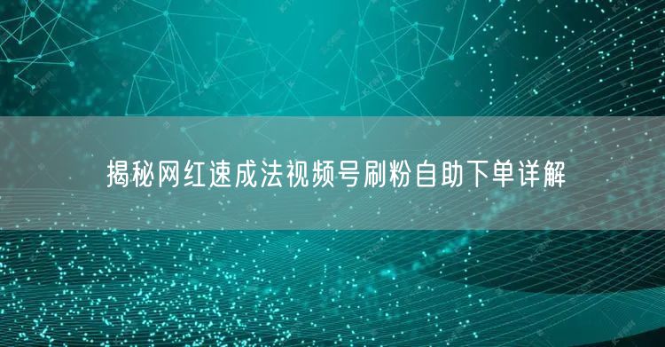 揭秘网红速成法视频号刷粉自助下单详解